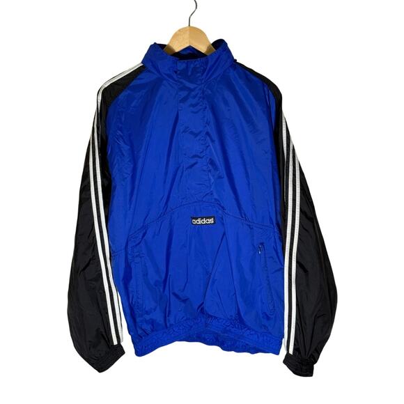 Vintage 90s Adidas 1/4 Zip Pullover Hoodie Jacket Windbreaker Size Large - Picture 1 of 11